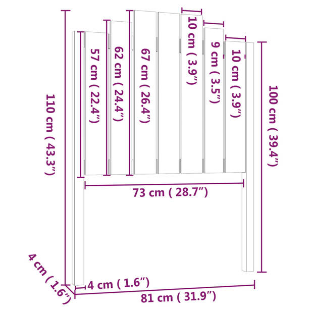 vidaXL Hoofdbord 81x4x110 cm massief grenenhout