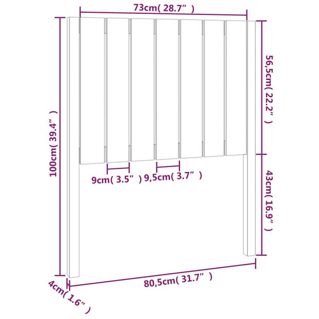 vidaXL Hoofdbord 80,5x4x100 cm massief grenenhout honingbruin