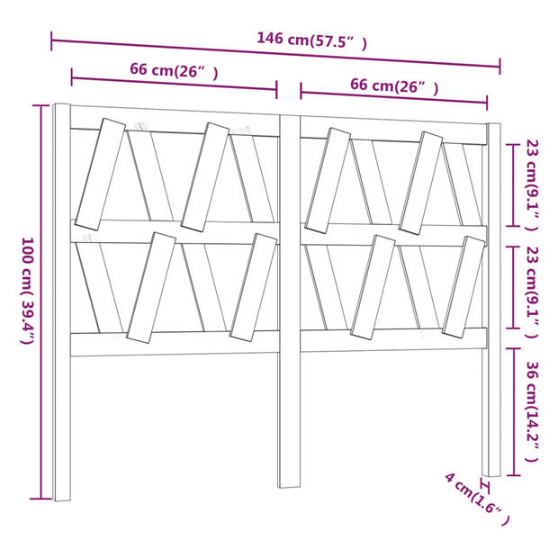 vidaXL Hoofdbord 146x4x100 cm massief grenenhout wit