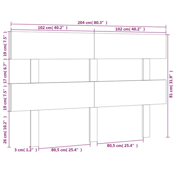 vidaXL Hoofdbord 204x3x81 cm massief grenenhout