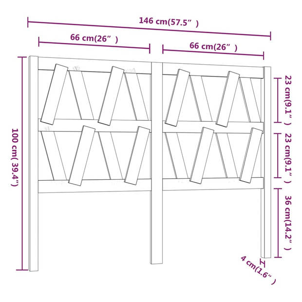 vidaXL Hoofdbord 146x4x100 cm massief grenenhout honingbruin