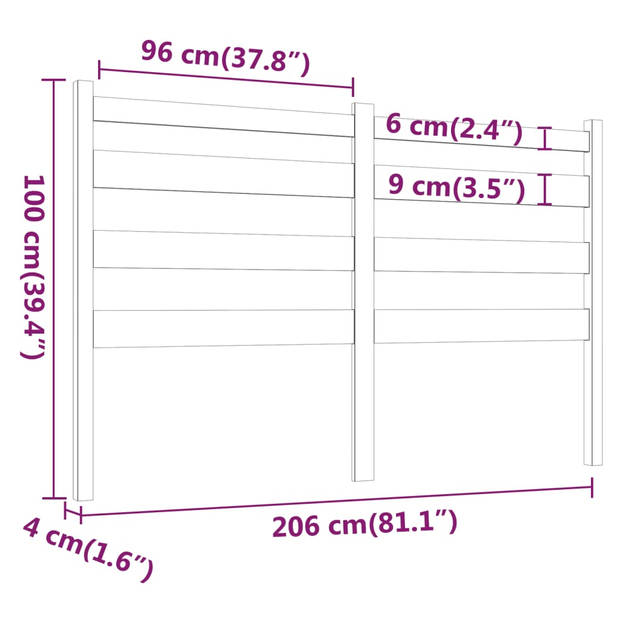 vidaXL Hoofdbord 206x4x100 cm massief grenenhout wit