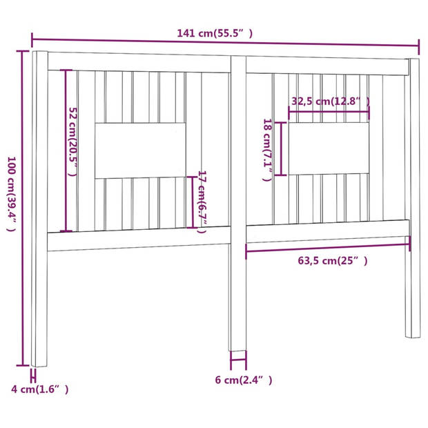 vidaXL Hoofdbord 141x4x100 cm massief grenenhout honingbruin