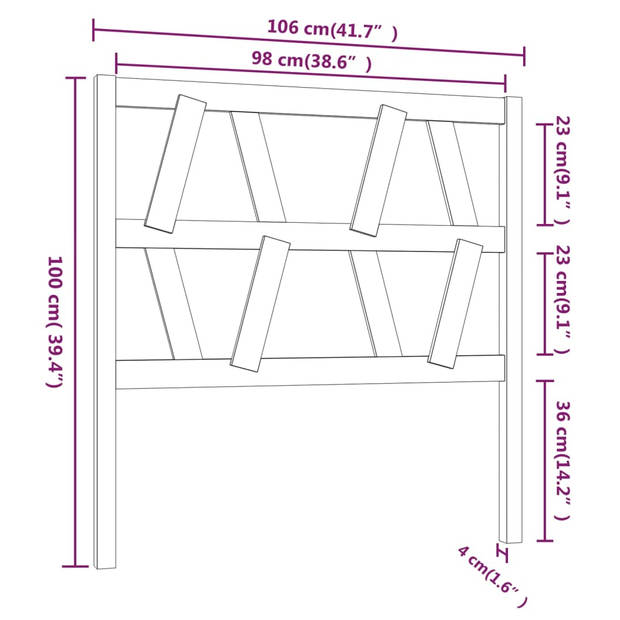 vidaXL Hoofdbord 106x4x100 cm massief grenenhout