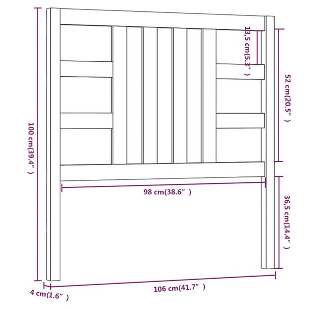 vidaXL Hoofdbord 106x4x100 cm massief grenenhout zwart