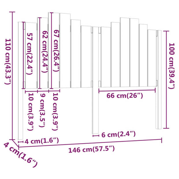 vidaXL Hoofdbord 146x4x110 cm massief grenenhout zwart