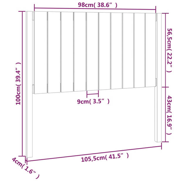 vidaXL Hoofdbord 105,5x4x100 cm massief grenenhout honingbruin