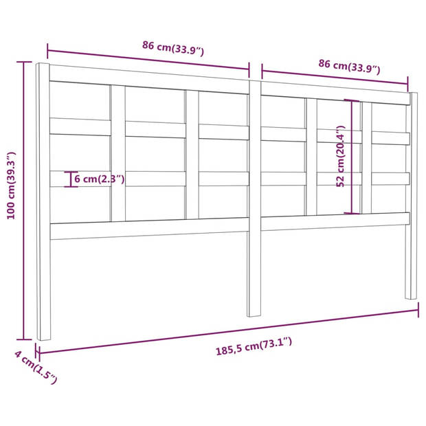 vidaXL Hoofdbord 185,5x4x100 cm massief grenenhout wit