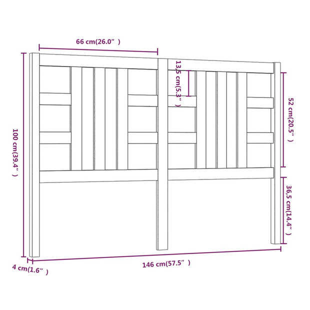 vidaXL Hoofdbord 146x4x100 cm massief grenenhout grijs