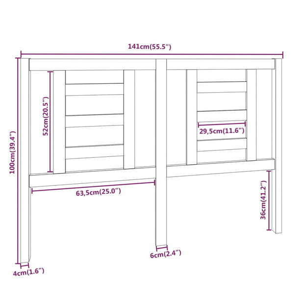 vidaXL Hoofdbord 141x4x100 cm massief grenenhout zwart