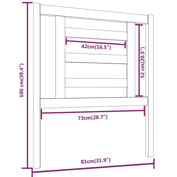 vidaXL Hoofdbord 81x4x100 cm massief grenenhout grijs