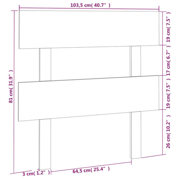 vidaXL Hoofdbord 103,5x3x81 cm massief grenenhout zwart