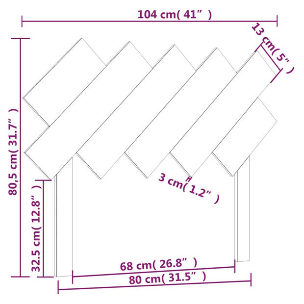 vidaXL Hoofdbord 104x3x80,5 cm massief grenenhout zwart