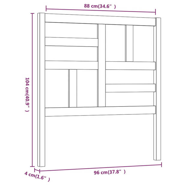 vidaXL Hoofdbord 96x4x104 cm massief grenenhout grijs