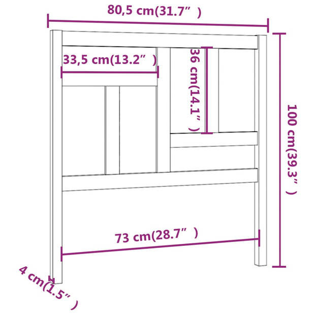 vidaXL Hoofdbord 80,5x4x100 cm massief grenenhout honingbruin