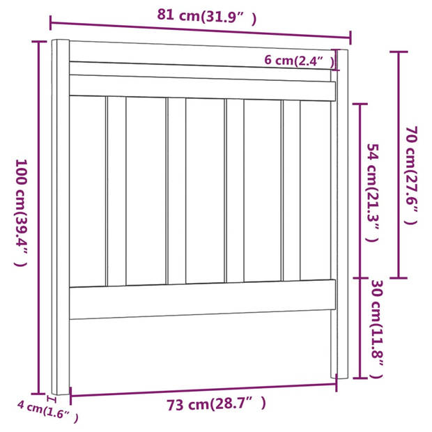 vidaXL Hoofdbord 81x4x100 cm massief grenenhout grijs