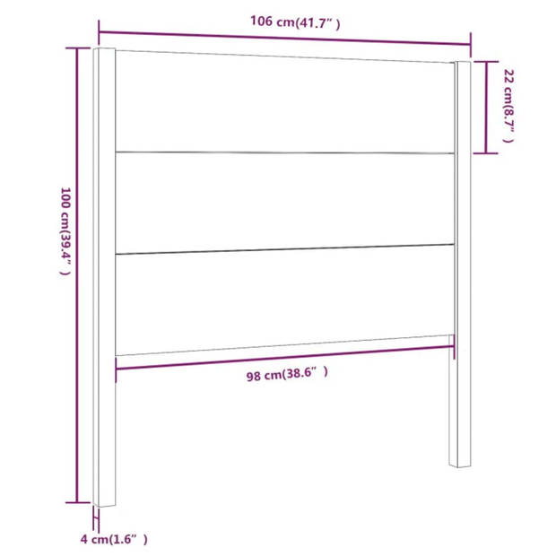 vidaXL Hoofdbord 106x4x100 cm massief grenenhout honingbruin