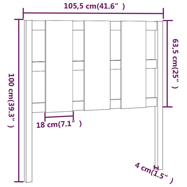 vidaXL Hoofdbord 105,5x4x100 cm massief grenenhout zwart