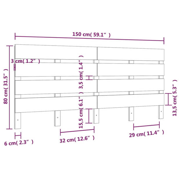 vidaXL Hoofdbord 150x3x80 cm massief grenenhout