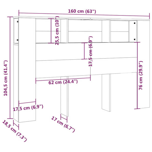 vidaXL Hoofdbordkast 160x18,5x104,5 cm hoogglans wit