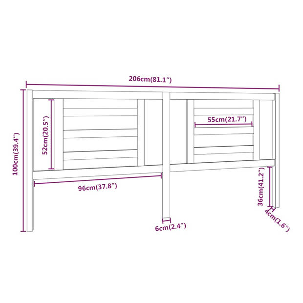 vidaXL Hoofdbord 206x4x100 cm massief grenenhout honingbruin