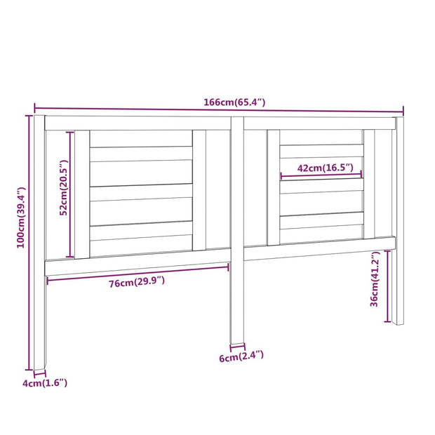 vidaXL Hoofdbord 166x4x100 cm massief grenenhout honingbruin