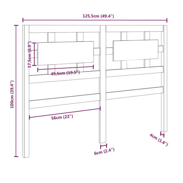 vidaXL Hoofdbord 125,5x4x100 cm massief grenenhout wit