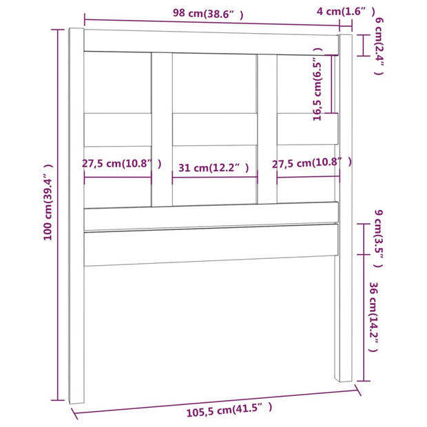 vidaXL Hoofdbord 105,5x4x100 cm massief grenenhout wit