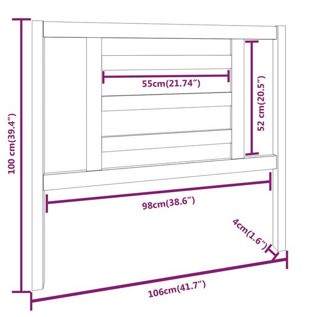 vidaXL Hoofdbord 106x4x100 cm massief grenenhout honingbruin