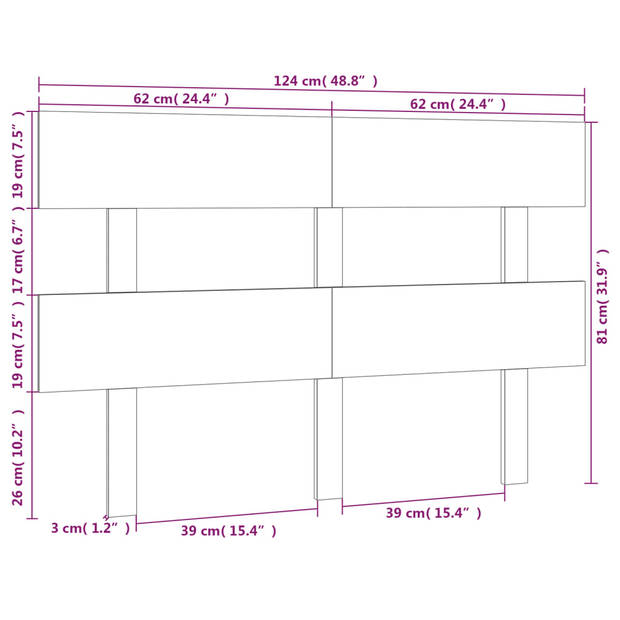 vidaXL Hoofdbord 124x3x81 cm massief grenenhout wit