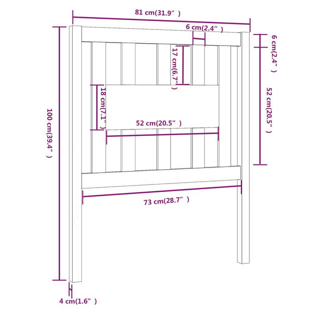 vidaXL Hoofdbord 81x4x100 cm massief grenenhout wit