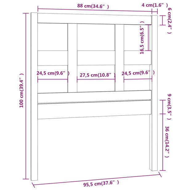 vidaXL Hoofdbord 95,5x4x100 cm massief grenenhout zwart