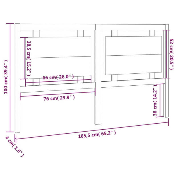 vidaXL Hoofdbord 165,5x4x100 cm massief grenenhout wit