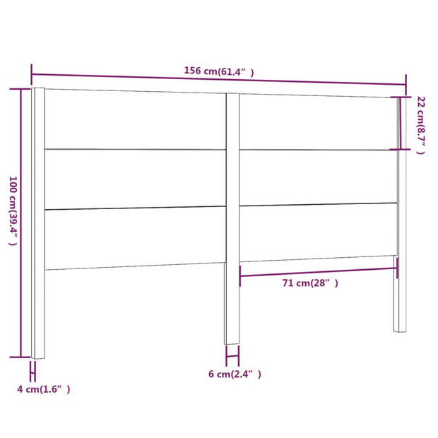 vidaXL Hoofdbord 156x4x100 cm massief grenenhout wit