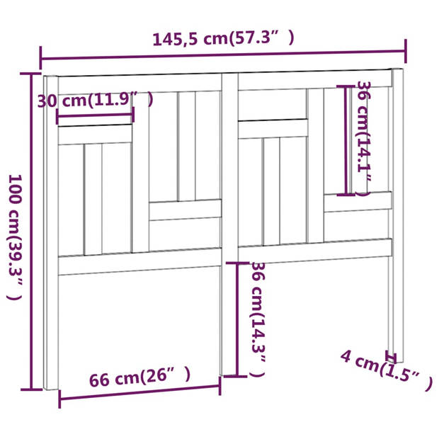 vidaXL Hoofdbord 145,5x4x100 cm massief grenenhout wit