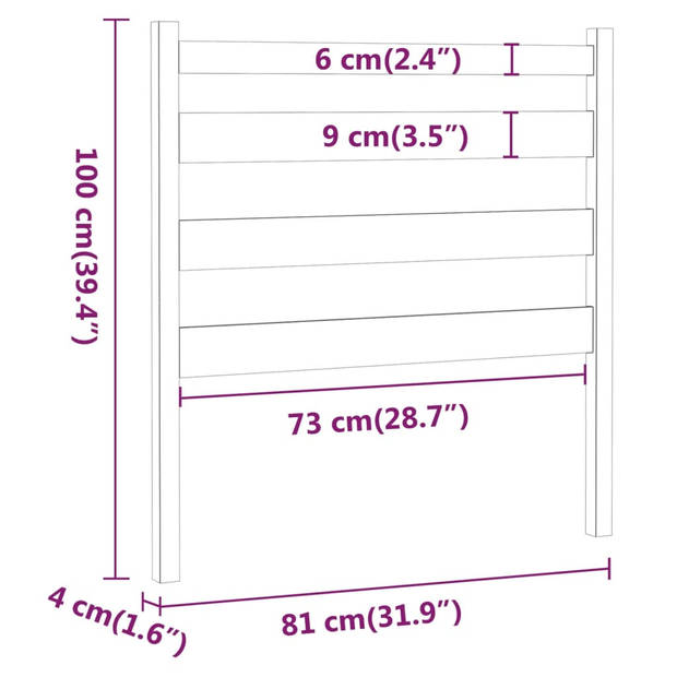 vidaXL Hoofdbord 81x4x100 cm massief grenenhout honingbruin