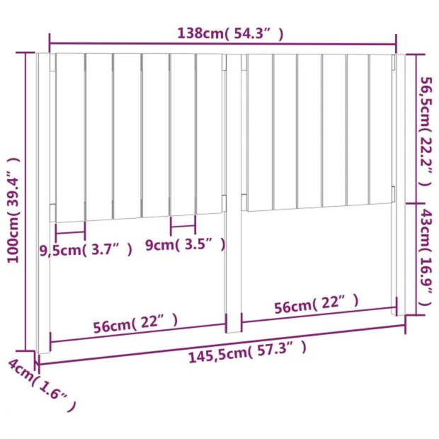 vidaXL Hoofdbord 145,5x4x100 cm massief grenenhout wit