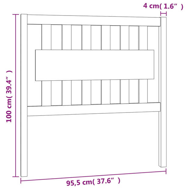 vidaXL Hoofdbord 95,5x4x100 cm massief grenenhout grijs