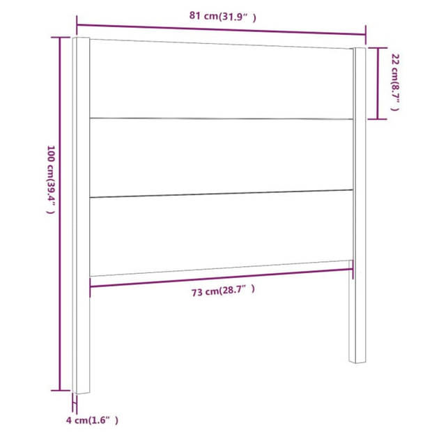 vidaXL Hoofdbord 81x4x100 cm massief grenenhout grijs