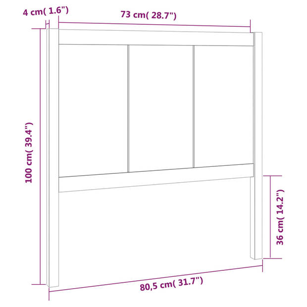 vidaXL Hoofdbord 80,5x4x100 cm massief grenenhout zwart