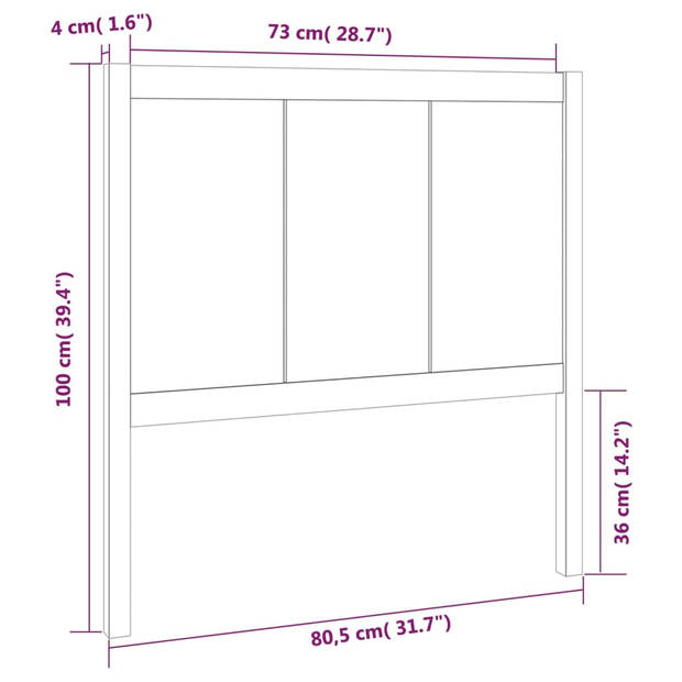 vidaXL Hoofdbord 80,5x4x100 cm massief grenenhout