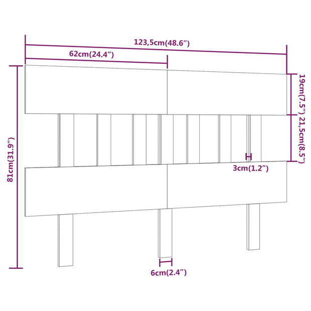 vidaXL Hoofdbord 123,5x3x81 cm massief grenenhout honingbruin