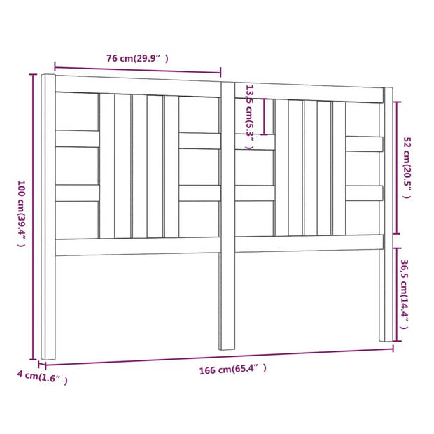 vidaXL Hoofdbord 166x4x100 cm massief grenenhout honingbruin