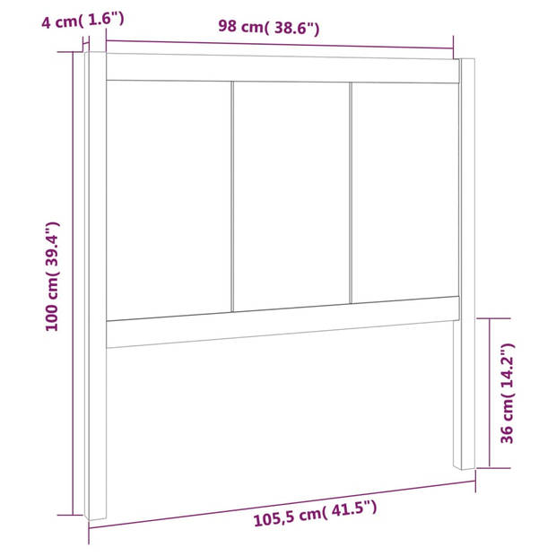 vidaXL Hoofdbord 105,5x4x100 cm massief grenenhout honingbruin