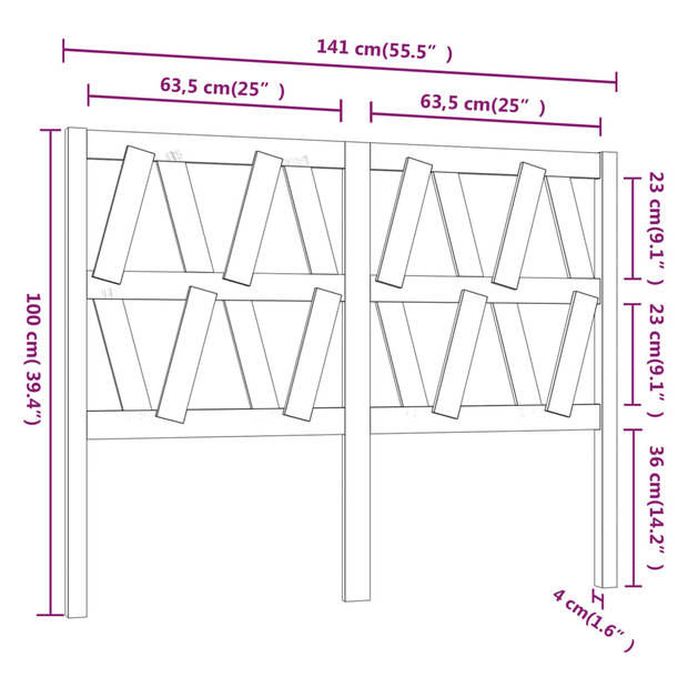 vidaXL Hoofdbord 141x4x100 cm massief grenenhout honingbruin