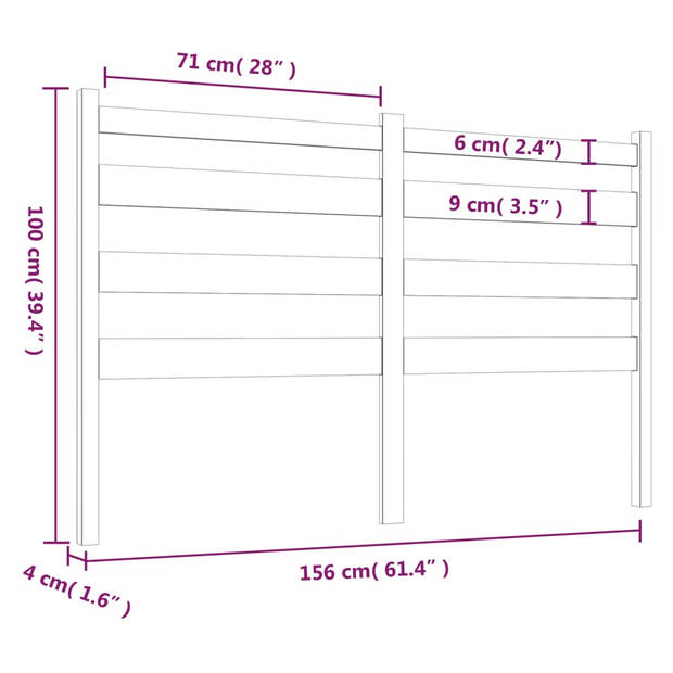 vidaXL Hoofdbord 156x4x100 cm massief grenenhout grijs