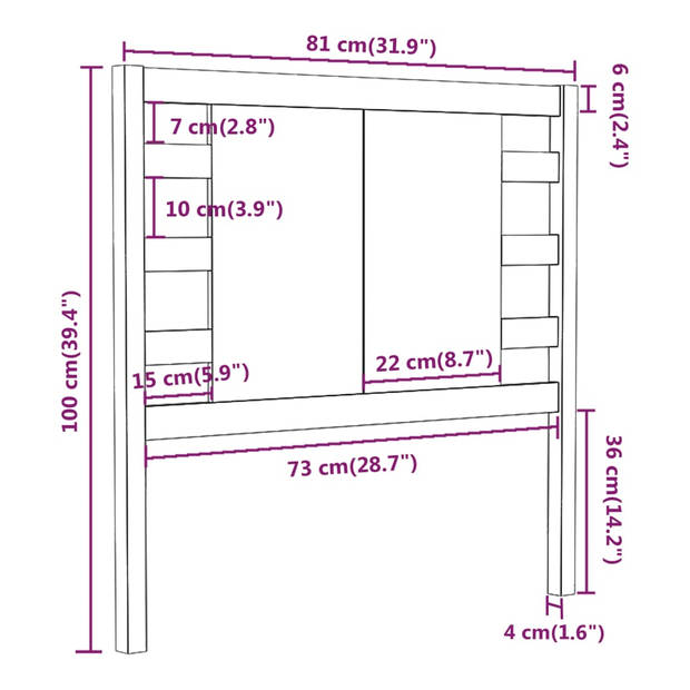 vidaXL Hoofdbord 81x4x100 cm massief grenenhout zwart