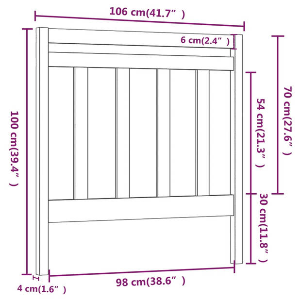 vidaXL Hoofdbord 106x4x100 cm massief grenenhout wit