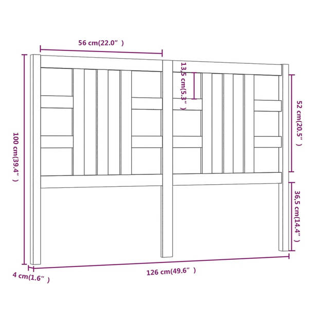 vidaXL Hoofdbord 126x4x100 cm massief grenenhout