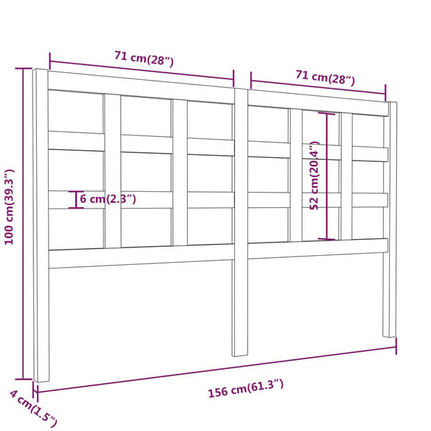 vidaXL Hoofdbord 156x4x100 cm massief grenenhout honingbruin